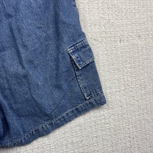VTG 90s Tommy Hilfiger Cargo Shorts Wom 12 Blue Denim Carpenter Jean Canada Made - Picture 4 of 12